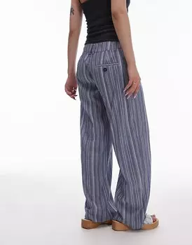 Topshop Petite – строгие брюки в синюю полоску с заниженной промежностью