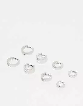 Topshop – Peyton – Набор из 4 пар серебристых серег-колец из нержавеющей стали