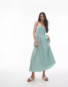 Topshop – Платье макси из поплина в зеленую полоску