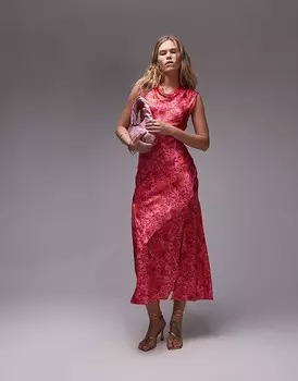 Topshop – Платье макси розового цвета с драпированным вырезом и цветочным принтом