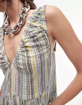 Topshop – Платье макси в зеленую полоску с присборенным вырезом