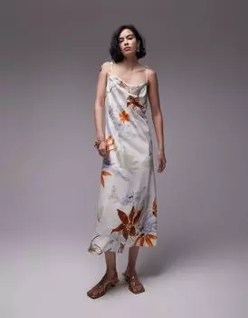 Topshop – платье миди с завязками и квадратным вырезом с цветочным узором