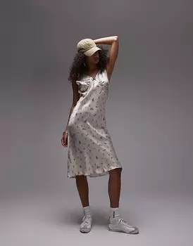 Topshop – Платье необычной длины на бретелях с ярким винтажным цветочным принтом