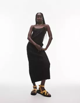 Topshop - Платье с юбкой длиной до икры и тонкими бретелями в черных мятой складках
