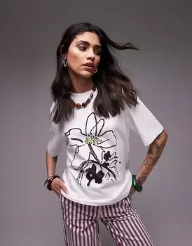 Topshop - Премиальная базовая белая футболка с цветочным принтом