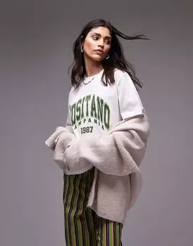 Topshop - Премиальная базовая белая футболка с принтом «Positano»