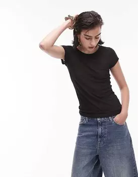 Topshop Premium 2013 Черная прозрачная футболка удлиненного кроя из ребристого материала