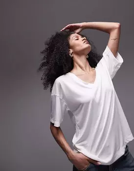 Topshop – Premium – Белая футболка с V-образным вырезом очень свободного кроя