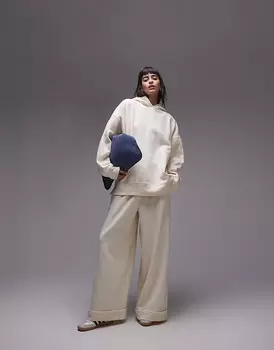 Topshop Premium – джоггеры цвета экрю с закатанными манжетами