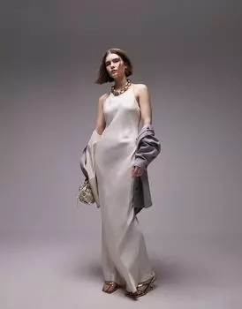 Topshop Premium – кремовое платье-макси с высоким вырезом и разрезами по бокам