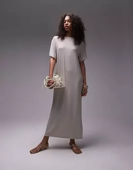 Topshop Premium Очень нежное кремовое платье-футболка миди с укороченной спинкой из ткани купро