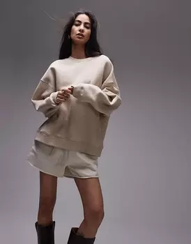 Topshop Premium – Толстовка с декоративными швами цвета овсяного меланжа