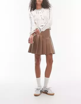 Topshop – Простая мини-юбка плиссе из искусственной кожи кофейно-коричневого цвета