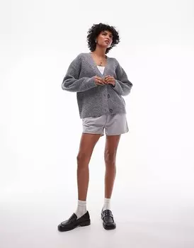 Topshop – Простой однотонный серый кардиган свободного кроя с ребристыми деталями
