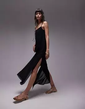 Topshop – Прозрачное черное платье миди с бантами