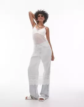 Topshop – Прозрачное кружевное платье цвета слоновой кости