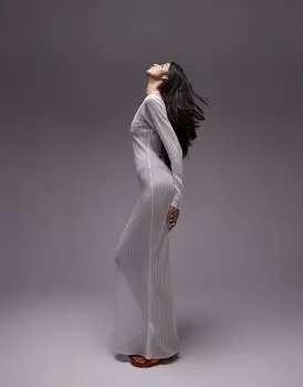 Topshop — прозрачное трикотажное длинное платье цвета слоновой кости