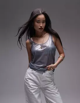 Topshop - Прозрачный топ без рукавов с эффектом металлик антрацитового цвета