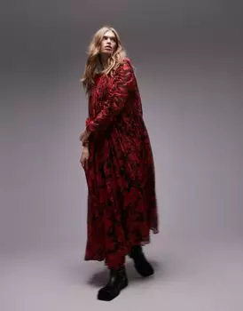 Topshop — разноцветное платье миди с принтом и кулиской