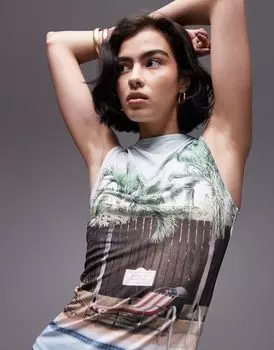 Topshop — разноцветный топ без рукавов с вырезом «лодочка» и принтом «бассейн»