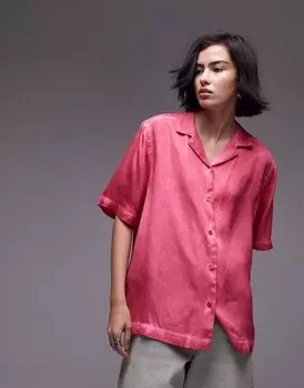 Topshop - Розовая атласная рубашка с коротким рукавом, часть комплекта