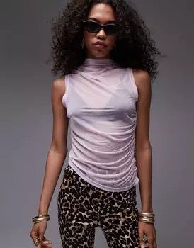 Topshop Розовый асимметричный прозрачный топ без рукавов