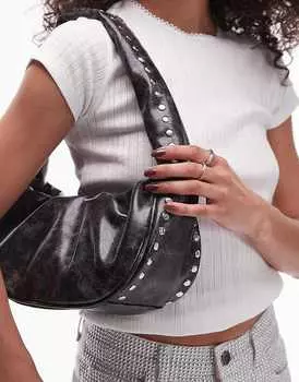 Topshop – Sasha – Мятая сумка через плечо с декором и эффектом потертости