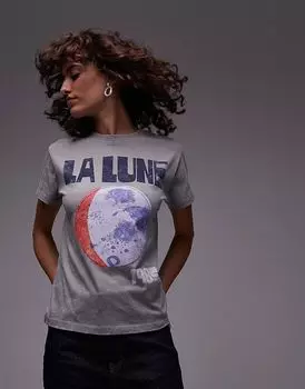 Topshop – Серая свободная футболка с принтом «La Lune»
