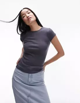 Topshop – серо-синяя удлиненная футболка-пуанте с кружевом