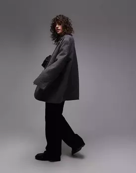 Topshop – Серое пальто из ворсованной шерсти в стиле жакета