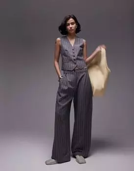 Topshop – серые полосатые брюки с широким промежностью