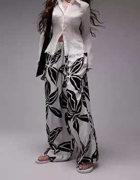 Topshop – Широкие брюки из льна с разноцветным цветочным принтом