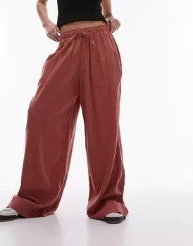 Topshop - Широкие брюки из смесового льна цвета жженого кирпича