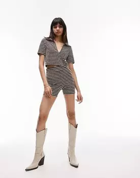 Topshop – Шоколадные укороченные леггинсы в рубчик, шорты Coord