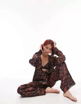 Topshop Шоколадный атласный комплект из рубашки и брюк с абстрактным принтом Tall Topshop Tall