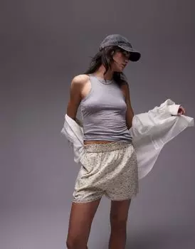 Topshop – шорты без застежки с ярким цветочным принтом и кружевной отделкой, входят в комплект