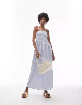 Topshop – Синее пляжное платье без бретелек в тонкую полоску