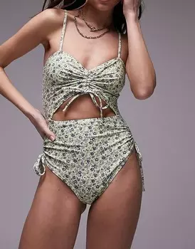 Topshop — Синий купальник с цветочным вырезом
