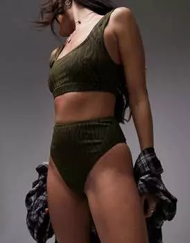 Topshop сочетайте фактурные плавки бикини с завышенной талией тигра цвета хаки