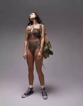 Topshop сочетайте плавки бикини с завышенной талией и леопардовым принтом