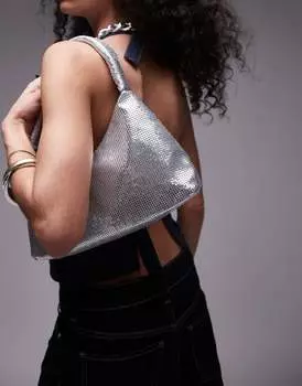 Topshop Solana Очень широкая серебристая сумка через плечо из металлической сетки