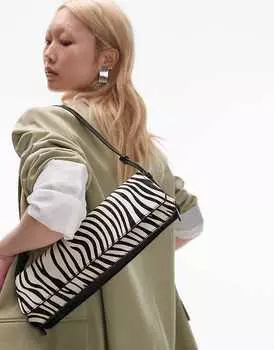 Topshop – Stassi – Черная удлиненная сумка через плечо из искусственной кожи со вставками под зебру