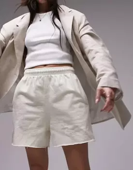 Topshop – Studio Projects 1998 Print – Светло-бежевые джоггеры с винтажной стиркой и необработанным краем, однородные