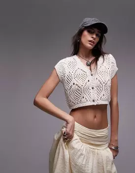 Topshop – Светло-бежевый ажурный вязаный топ