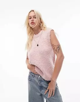 Topshop — светло-розовая вязаная майка-букле с круглым вырезом