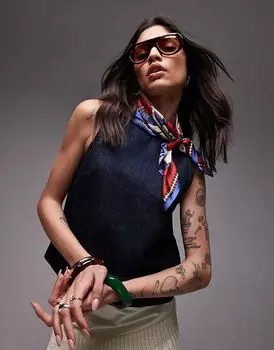 Topshop – Свободный джинсовый топ цвета индиго и необработанного материала