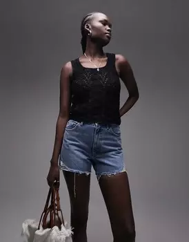 Topshop Tall - расклешенные шорты Mom из синего денима со слезами