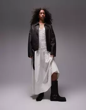 Topshop – Темно-коричневая косуха из искусственной кожи на молнии