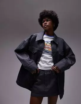 Topshop – темно-серая джинсовая куртка удлиненного кроя с объемными рукавами