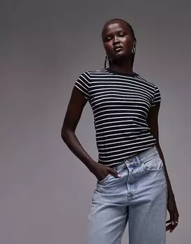 Topshop – Темно-синяя длинная футболка в полоску